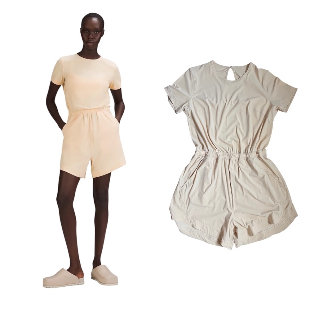 Lululemon Prosecco Short Sleeve Open Back Lightweight Rompers 10